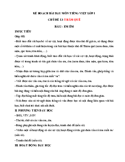 Chủ đề 13: Thăm quê  | Bài 2 | Giáo án Tiếng Việt 1 bộ sách Chân trời sáng tạo