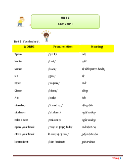 Bài tập chuyên sâu Tiếng Anh 3 unit 6 Stand up! (có lời giải chi tiết)