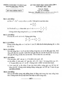 Đề học sinh giỏi Toán 9 năm 2022 – 2023 phòng GD&ĐT Nha Trang – Khánh Hòa