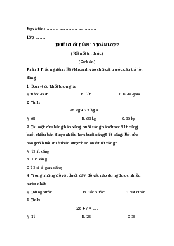 Bài tập cuối tuần Toán lớp 2 Kết nối Tri thức Tuần 10