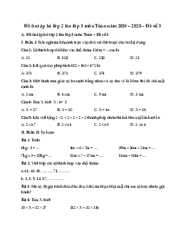 Đề ôn tập hè lớp 2 lên lớp 3 môn Toán năm 2019 - 2020 - Đề số 3