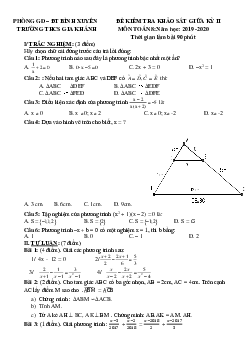 Đề khảo sát giữa kỳ 2 Toán 8 năm 2019 – 2020 trường THCS Gia Khánh – Vĩnh Phúc