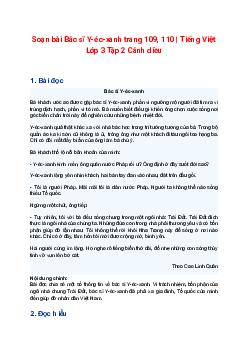 Soạn bài Bác sĩ Y-éc-xanh trang 109, 110 | Tiếng Việt Lớp 3 Tập 2 Cánh diều