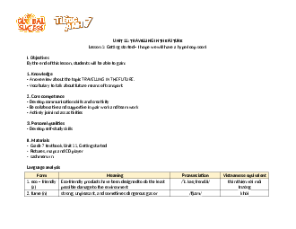 Giáo án Unit 11: Travelling in the future Tiếng Anh 7 | Global Success