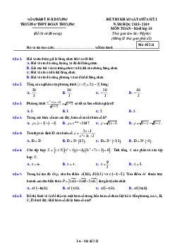 Đề KSCL cuối kỳ 1 Toán 10 năm học 2018 – 2019 trường THPT Đoàn Thượng – Hải Dương