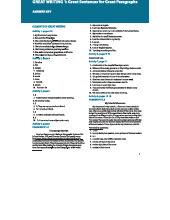 Great Writing 1 (5th Ed) Answer Key for Sentence Basics Activities