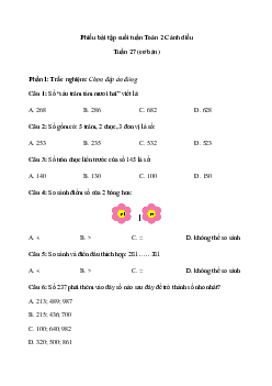 Bài tập cuối tuần Toán lớp 2 Cánh diều - Tuần 27