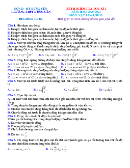 Đề thi học kì 1 môn Lý 10 trường THPT Hưng Yên 2020-2021 có đáp án