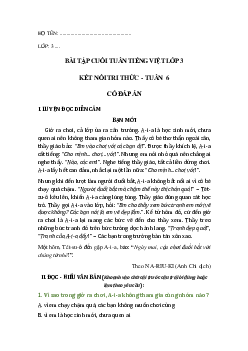 Phiếu bài tập cuối tuần môn tiếng Việt 3 Tuần 6 (cơ bản) | Kết nối tri thức