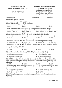 Đề thi giữa học kỳ 2 Toán 11 năm 2023 – 2024 trường THPT B Bình Lục – Hà Nam
