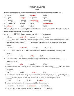 Bài tập tiếng Anh lớp 12 Unit 13 The 22nd Sea Games (có đáp án)