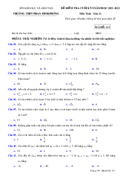 Đề cuối kì 1 Toán 11 năm 2021 – 2022 trường THPT Phan Đình Phùng – Quảng Bình