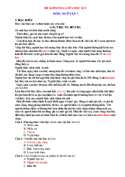 Đề thi giữa học kỳ 1 Văn 7 Cánh diều (có đáp án)