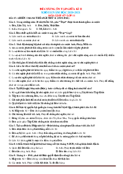 Đề cương ôn tập Lịch sử 11 giữa học kỳ 2 năm học 2020-2021