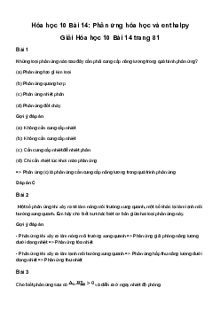 Giải Hóa học 10 Bài 14: Phản ứng hóa học và enthalpy | Cánh diều