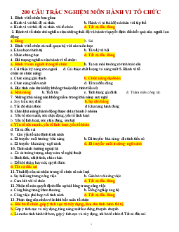 Tổng hợp câu hỏi trắc nghiệm môn Hành vi tổ chức | Trường Đại học Kinh tế và Quản trị Kinh doanh, Đại học Thái Nguyên