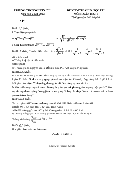 Đề kiểm tra giữa học kì 1 Toán 9 năm 2021 – 2022 trường THCS Nguyễn Du – Hà Nội