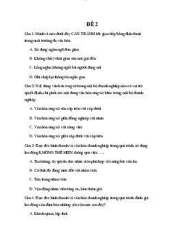 Đề 2 - Trắc nghiệm môn Văn hóa doanh nghiệp | Đại học Công Đoàn