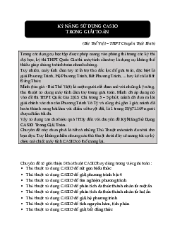 Kĩ năng sử dụng máy tính Casio trong giải toán – Bùi Thế Việt