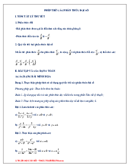 Chuyên đề phép trừ các phân thức đại số