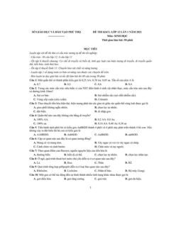 Đề thi thử THPT Quốc gia 2021 môn Sinh học Sở GD&ĐT Phú Thọ lần 1 có đáp án