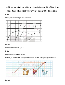 Giải Toán lớp 4 Bài 31: Hình bình hành, hình thoi | Kết nối tri thức