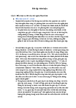 Bài thảo luận " Điều kiện ra đời của chủ nghĩa Mác - Lênin"