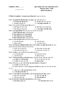 Đề cương ôn tập giữa học kì 1 môn Tin học 8 năm 2023 - 2024 KNTT