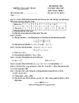 Đề thi HK2 Toán 7 năm học 2016 – 2017 trường THCS Chu Văn An – Quảng Nam