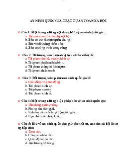 Câu hỏi trắc nghiệm ôn tập bài: "An ninh quốc gia - Trật tự an toàn xã hội" (có đáp án)