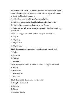 Trắc nghiệm Lịch sử 10 bài 6: Các quốc gia Ấn và văn hóa truyền thống Ấn Độ