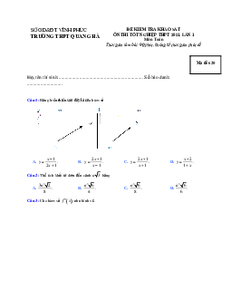 Đề thi thử tốt nghiệp THPT năm 2021 môn Toán trường Quang Hà, Vĩnh Phúc lần 1 (có đáp án)