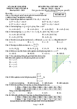 Đề học kỳ 1 Toán 10 năm 2022 – 2023 trường THPT Yên Mô B – Ninh Bình