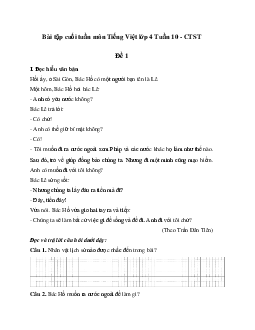 Giải Bài tập cuối tuần lớp 4 môn Tiếng Việt Chân trời sáng tạo - Tuần 10