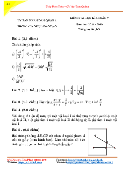 Đề thi học kỳ 1 Toán 7 năm học 2018 – 2019 phòng GD&ĐT Quận 1 – TP. HCM