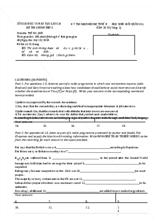 Đề thi chọn đội dự tuyển học sinh giỏi Quốc gia 2019 Vòng 1 môn Tiếng Anh tỉnh Lào Cai