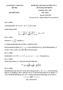 Đề thi HSG cấp tỉnh Toán 12 năm học 2019 – 2020 sở GD&ĐT Bến Tre