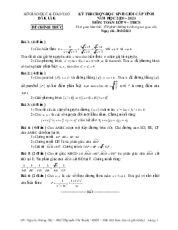 Đề thi học sinh giỏi tỉnh Toán 9 năm 2020 – 2021 sở GD&ĐT Đắk Lắk