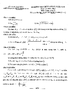 Đề thi HK2 Toán 11 năm học 2016 – 2017 sở GD và ĐT Bắc Ninh