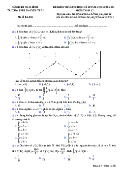 Đề cuối kỳ 2 Toán 12 năm 2022 – 2023 trường THPT Nguyễn Trãi – Thái Bình