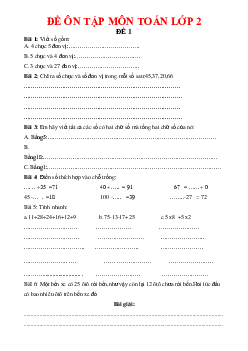 TOP 20 đề ôn hè môn Toán lớp 2
