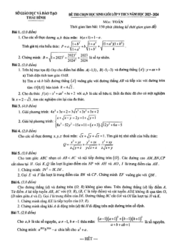 Đề thi học sinh giỏi Toán 9 năm 2023 – 2024 sở GD&ĐT Thái Bình