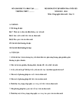 Đề cương ôn tập học kì 1 môn Công nghệ 11 sách Kết nối tri thức với cuộc sống