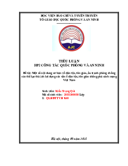 Tiểu luận ''Phòng chống các thế lực thù địch lợi dụng các vấn đề dân tộc, tôn giáo chống phá cách mạng Việt Nam''