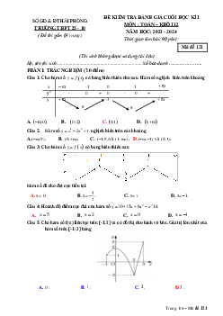 Đề cuối học kì 1 Toán 12 năm 2023 – 2024 trường THPT 25-10 – Hải Phòng
