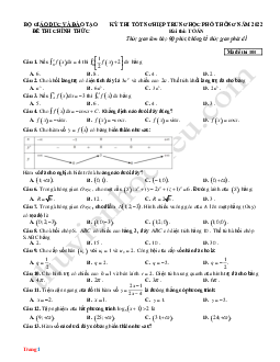 Lời Giải Đề Thi Tốt Nghiệp THPT 2022 Môn Toán Mã Đề 101