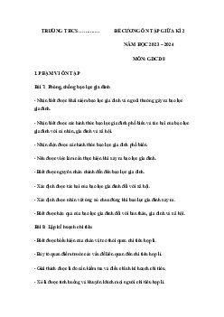 Đề cương ôn tập giữa học kì 2 môn Giáo dục công dân 8 sách Kết nối tri thức với cuộc sống