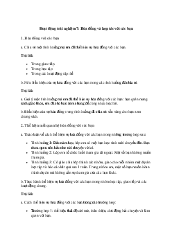 Giải Hoạt động trải nghiệm hướng nghiệp 7: Hòa đồng và hợp tác với các bạn | Cánh diều
