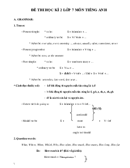 Đề cương ôn tập Tiếng Anh lớp 7 học kì 2 có đáp án năm 2024