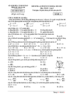 Đề kiểm tra cuối kỳ 2 Toán 9 năm 2022 – 2023 sở GD&ĐT Quảng Nam